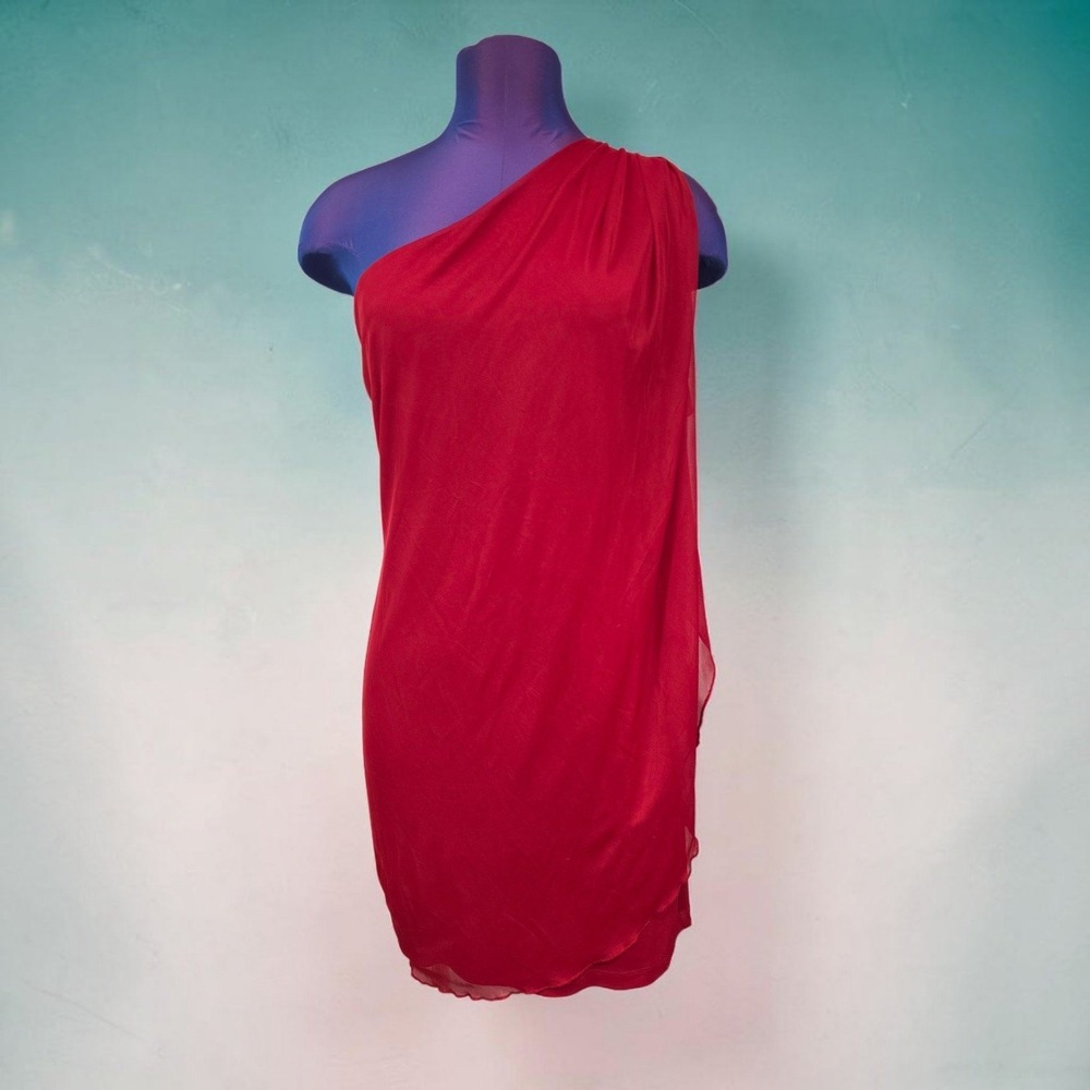 Sweet Storm Womens Red One Shoulder Draped Mini Dress Size Large Vintage 90s